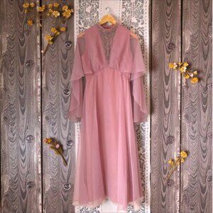 Vintage Elgin Elegant Mauve Chiffon Floor Length Gown Dress, 8